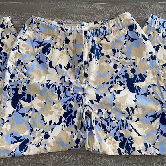 Geoffrey Beene Cropped Pants Women’s Size 4 Stretch Floral Print Navy Tan - Picture 4 of 6